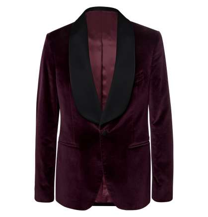 Body-Fit Burgundy Cotton-Velvet Tuxedo Jacket