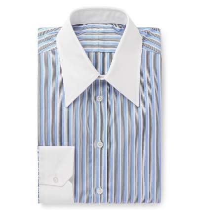 Grey Blue Body-Fit Striped Cotton Shirt