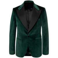 Green Body-Fit Cotton-Velvet Tuxedo
